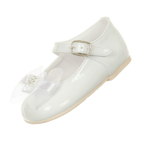 Rain Kids Little Girls White Patent Bow Glittery Stud Dress Shoes 5-6 Toddler - SophiasStyle.com